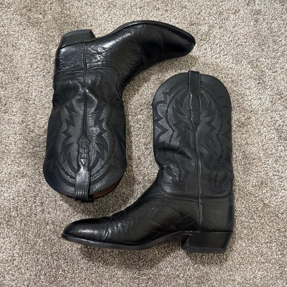 Lucchese 2000 Black Smooth Quill Ostrich Western Boots Cowboy T3130R4 11.5 D